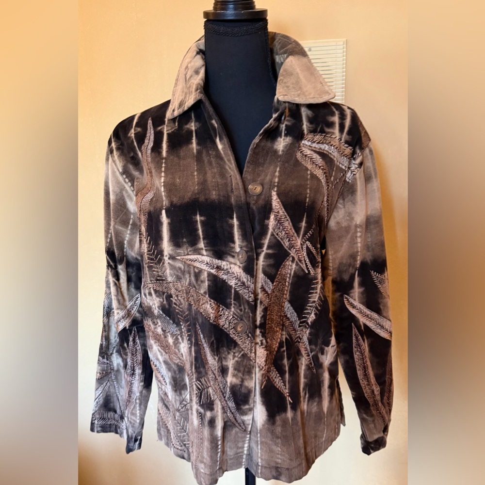 Chico's Black and Brown Patterned Jean Jacket